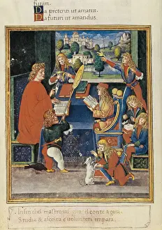 Teaching Prints: Maximiliano Sforza at school, picture of an Italian edition of the Grammar by Elio Donato (16th c)