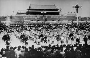Beijing Prints: May Day in Beijing. A dance performance in Tiananmen Square, Beijing, China. May 1, 1963