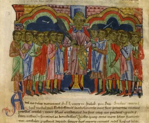 Lines Prints: Mayor of Genoa Drudus Marcellinus with consuls and councilors