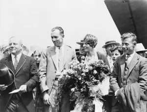 Awards Prints: Mayor Malcolm Nichols, greets flyers Lou Gordon