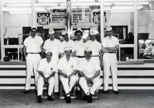 Retail Prints: McDonald's restaurant original crew in front of first corporate store in Des Plaines Illinois