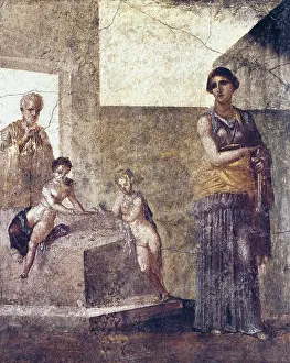 Medea thinking about killing her children. 1st c. Medea plans to kill her children. Fresco painting. Roman art. Early Empire. Fresco. ITALY. Naples
