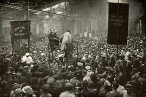 Petrograd Prints: Meeting in the Putilov Works in Petrograd during the 1917 Russian Revolution