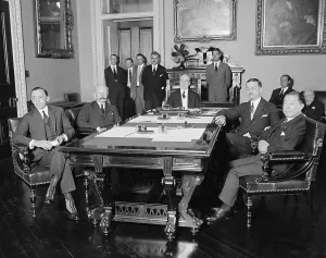 Lawyers Prints: Meeting between U.S. and Japanese diplomats after the signing of the Five-Power Naval Limitation Treaty of 1922