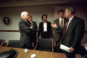 Rice Prints: Meeting in the White House Emergency Operations Center, Sept. 11, 2001. President George W