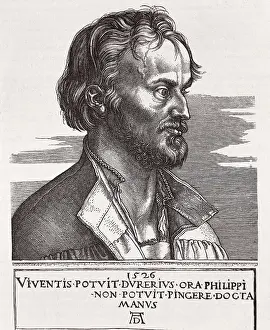 MELANCHTON, Philipp Schwarzerd, called (1497-1560). Theologian and Luther's collaborator. Work by DURER, Albrecht (1471-1528). Renaissance art. Engraving. FRANCE. Chantilly