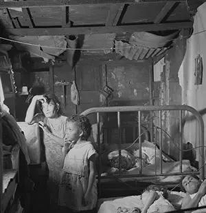 Lcgr1502 Prints: Five members of a family in a small bedroom of a worker's shack
