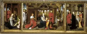 Temperas Prints: MEMLING, Hans (1433-1494). Triptych of the Adoration