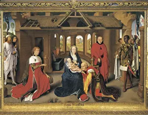 Temperas Prints: MEMLING, Hans (1433-1494). Triptych of the Adoration