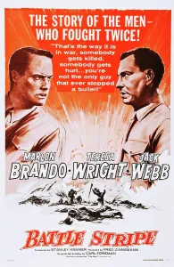 Webb Prints: THE MEN, (aka BATTLE STRIPE), from left: Marlon Brando, Jack Webb on poster art, 1950
