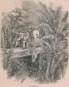 Panama Prints: Men on a handcar powered by two Panamanian workers crossing the Isthmus of Panama