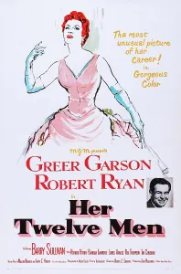 Red Hair Prints: HER TWELVE MEN, top: Greer Garson, bottom: Robert Ryan on poster art, 1954