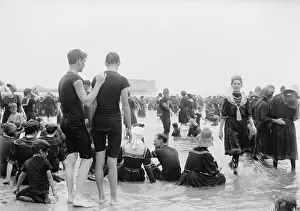 Swimsuit Prints: Men, women, and children enjoying the surf at Atlantic City
