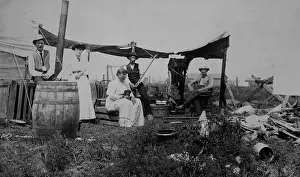 Migration Prints: Three men and two women holding down a lot in Guthrie during the Land Rush of April 1889