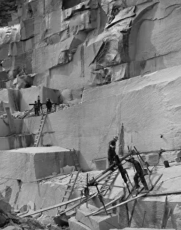 Work Prints: Men working in a New Hampshire granite quarry
