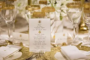 Lcgr1805 Prints: Menu and place setting at the White House State Dinner for President of France and Mrs