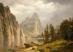 Dogs Prints: MERCED RIVER, YOSEMITE VALLEY, by Albert Bierstadt, 1866, American painting, oil on canvas