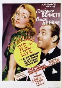 Constance Prints: MERRILY WE LIVE, US poster art, from left: Constance Bennett, Brian Aherne, 1938
