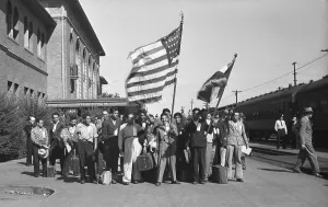 Mexicans Prints: Mexican agricultural laborers arriving in Stockton