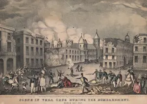 Mexico Prints: Mexican American War. Vera Cruz during the final bombardment. March 25, 1847