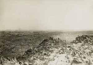 Texas Prints: Mexican Revolutionary soldiers on mountain ridge with view of El Paso and Juarez in the distance