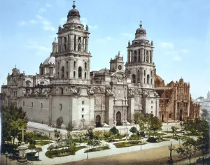 William Henry Prints: Mexico, the Cathedral, Mexico City, photochrom by William Henry Jackson, circa 1899