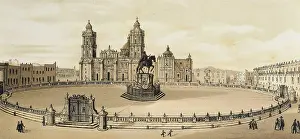 Ciudad De Mexico Prints: Mexico City (19th c.). Plaza del Zcalo and the cathedral (end of 19th c)