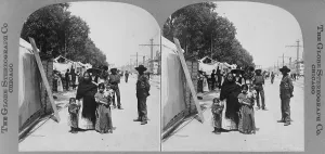 Stereo Photo Prints: Mexico City, booths along the Alameda, circa 1906