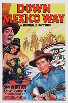 Guitar Prints: DOWN MEXICO WAY, US poster art, from left: Smiley Burnette, Fay McKenzie, Gene Autry, 1941