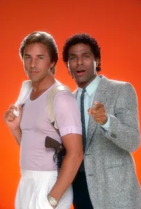1980s Fashion Prints: MIAMI VICE, from left: Don Johnson, Philip Michael Thomas (1984), 1984-1989