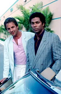1980s Fashion Prints: MIAMI VICE, from left: Don Johnson, Philip Michael Thomas, (Season 1, 1985), 1984-1989