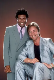 1980s Fashion Prints: MIAMI VICE, from left: Philip Michael Thomas, Don Johnson (1984), 1984-1989