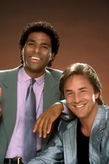 1980s Fashion Prints: MIAMI VICE, from left: Philip Michael Thomas, Don Johnson (1984), 1984-1989