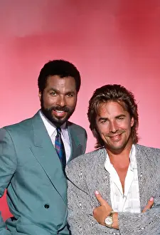 1980s Fashion Prints: MIAMI VICE, from left: Philip Michael Thomas, Don Johnson (1987), 1984-1989