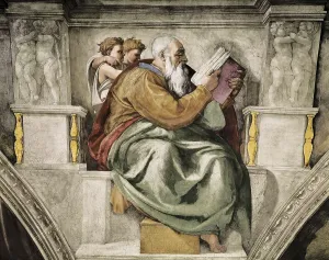 Michelangelo (1475-1564). Sistine Chapel. 1508-1512. VATICAN CITY. Vatican Palaces. Detail with Zachariah. Renaissance art. Cinquecento. Fresco