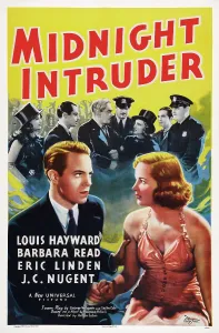 Louis Prints: MIDNIGHT INTRUDER, foreground l-r: Louis Hayward, Barbara Read on poster art, 1938