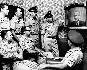 Alliances Prints: Military men at New York's 71st Street Armory watch President Lyndon Johnson's address on the US build-up