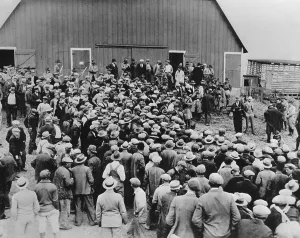 Bankrupt Prints: Military police at a farm foreclosure sale in Iowa in the early 1930s