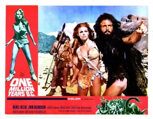 Prehistoric Prints: ONE MILLION YEARS, B.C. from left, front, Raquel Welch, John Richardson, 1966