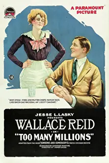 Wallace Prints: TOO MANY MILLIONS, l-r: Winifred Greenwood, Wallace Reid on poster art, 1918