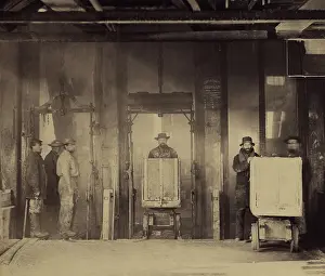 Silver Prints: Miners at 3 elevators of the Curtis Shaft