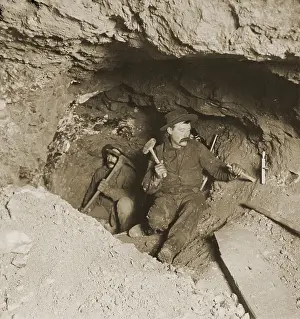 Hammer Prints: Two miners taking out ore in tunnel of gold mine at Eagle River Canyon, Colorado. C. 1905