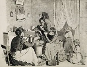 Mining Prints: Miners women taking a coffe. Engraving. AISA/Everett Collection**US SALES ONLY**