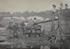 20 40 Years Old Prints: Six miners work with a placer mining apparatus in California in the 1850s