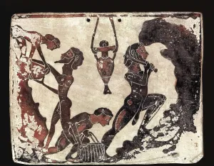 Greece Prints: Mining Scene. 580 -570 a.C. Black-figure ceramics