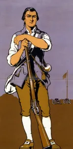 Breeches Prints: A Minute-man. Detail of a World War I recruitment poster showing a minuteman of the American Revolution