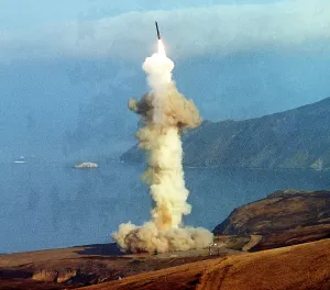 Missiles Prints: A Minuteman III intercontinental ballistic missile is launched from a pad on Vandenberg Air Force base