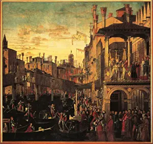 Travel Destinations Prints: Miracle of the Relic of the True Cross at the Rialto Bridge or The Healing of the Possessed Man