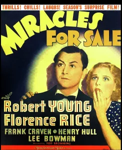 Florence Prints: MIRACLES FOR SALE, US poster art, from left: Robert Young, Florence Rice, 1939
