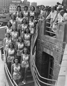 Bathing Suits Prints: Miss America contestants, in two-piece bathing suits